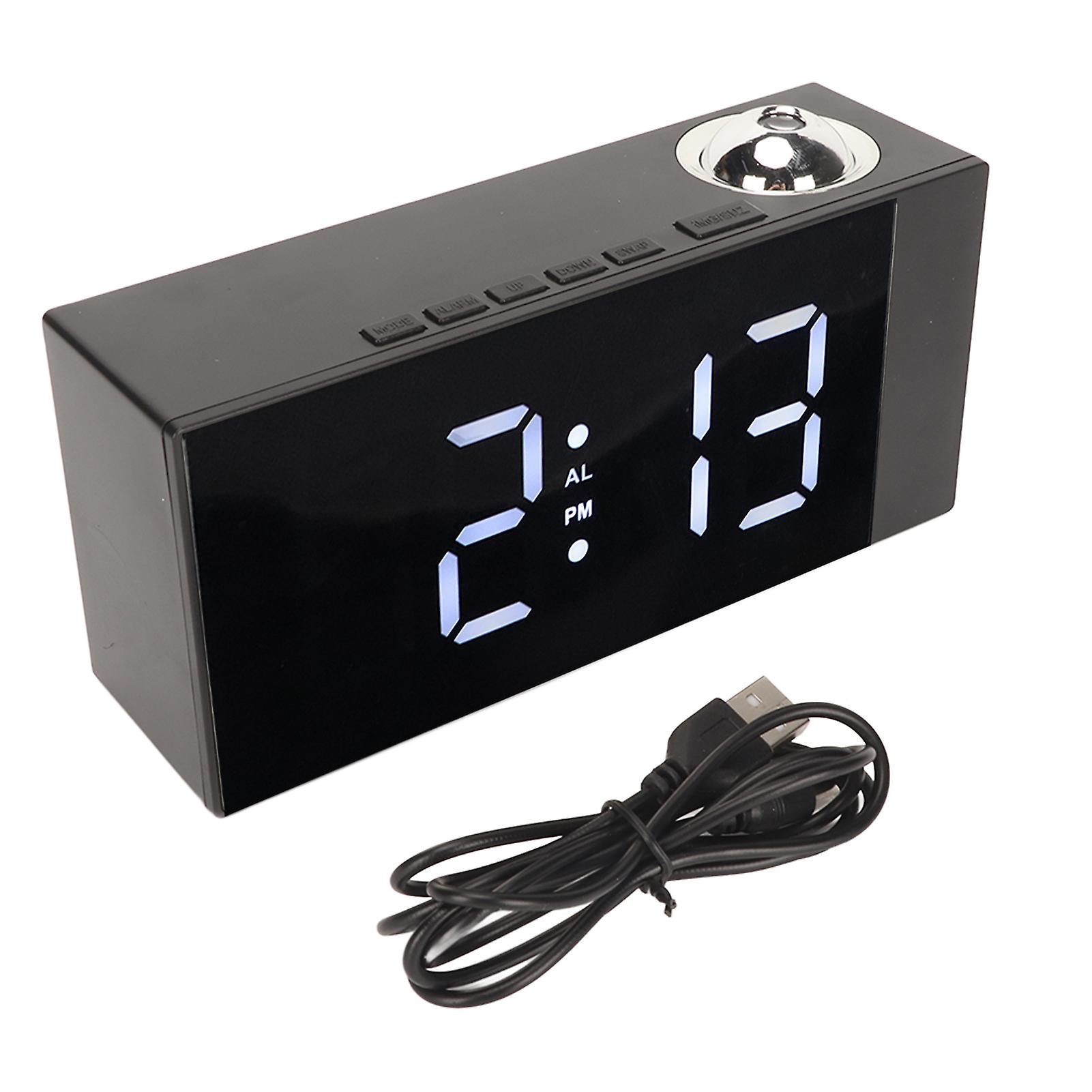 Projection Digital Alarm Clock 180 Degree Rotation Brightness Adjustable USB Charging LED Alarm Clock for Office Bedroom White Light 