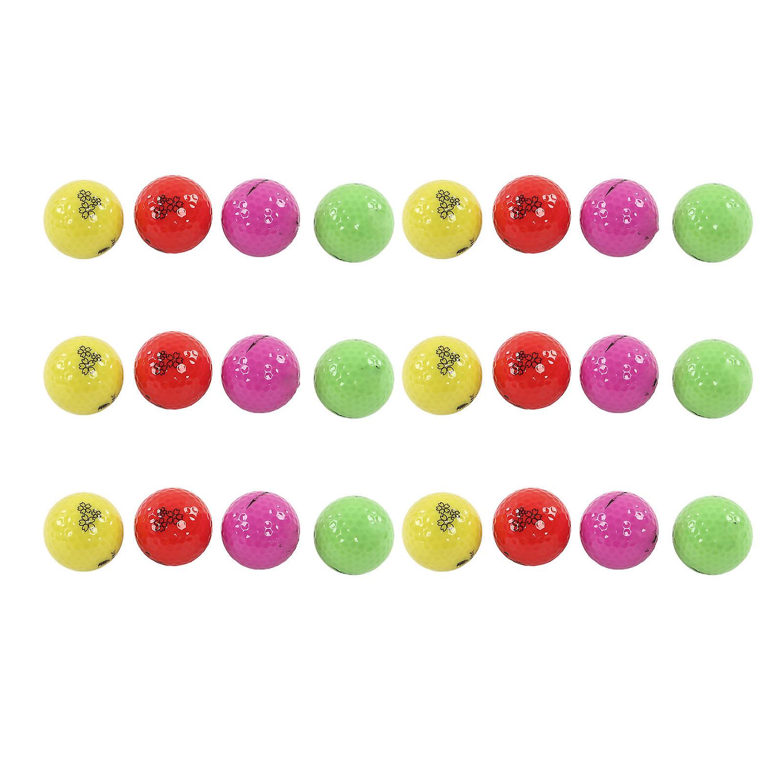 24Pcs Golf Ball Set Rubber Colorful Good Resilience 2 Layer Golf Ball for Course Play Practice Gifts and More (B153)