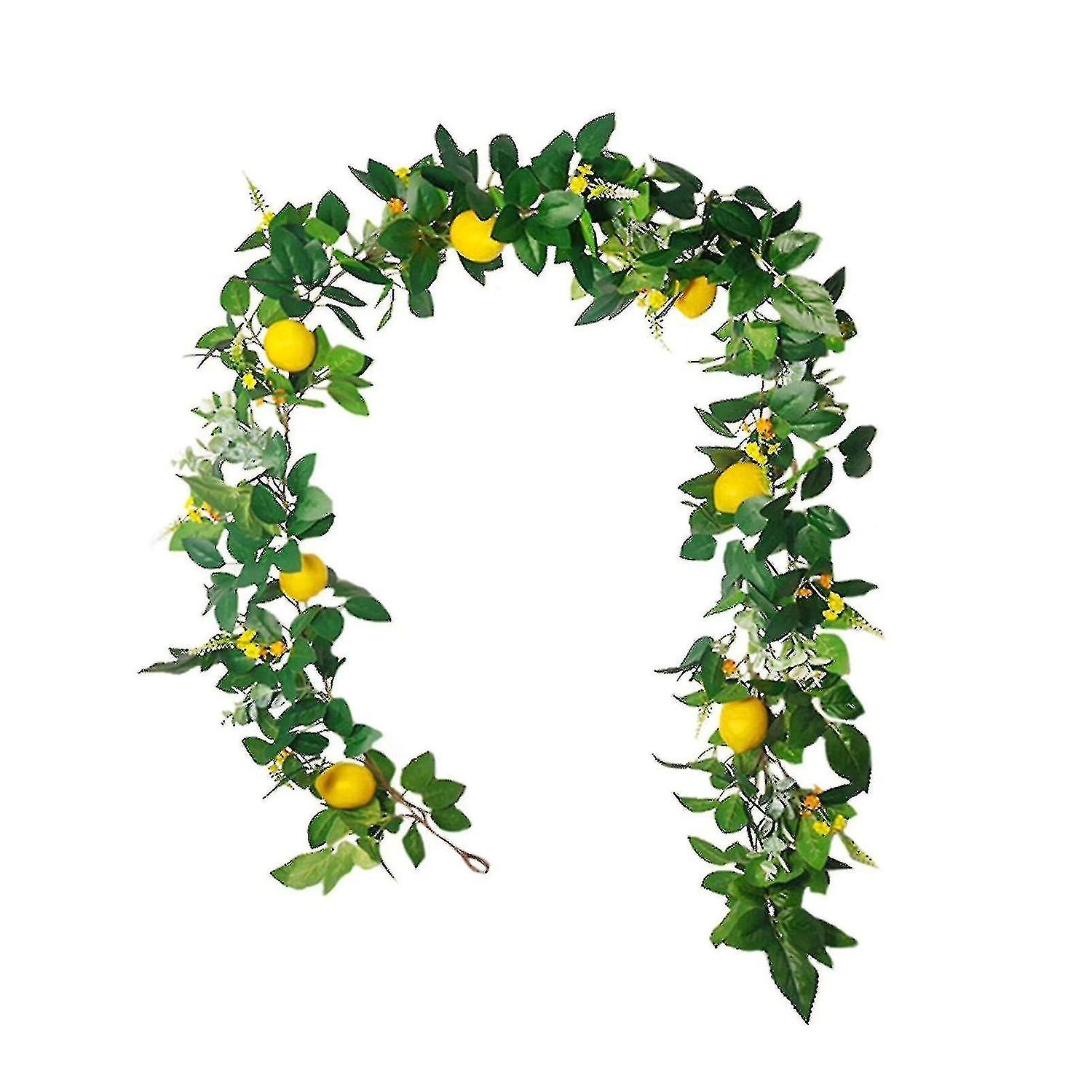 ft. Artificial Lemon Garland, Artificial Green Leaf Vine Artificial Fruit Garland with Lemons and Gr