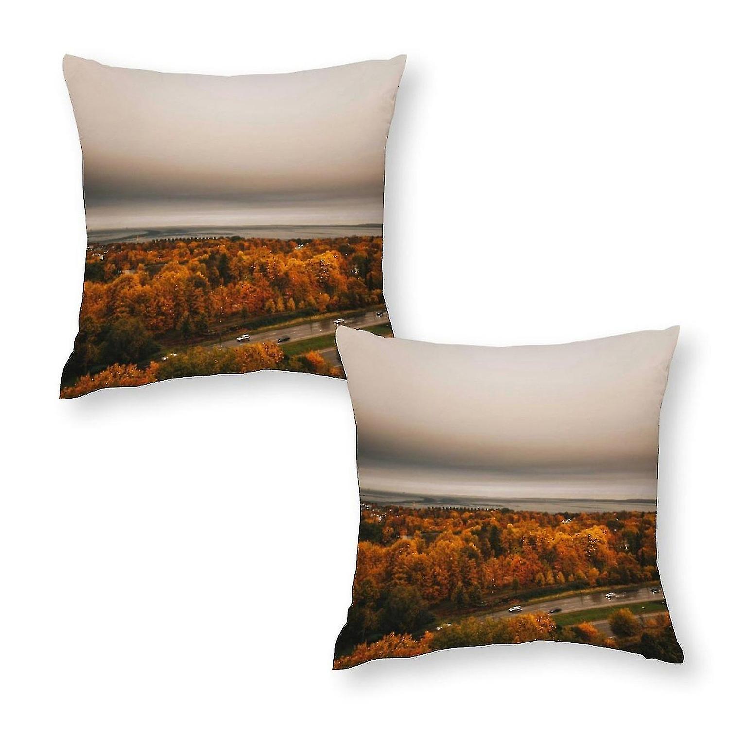 Aerial view of orange tree print pillowcase