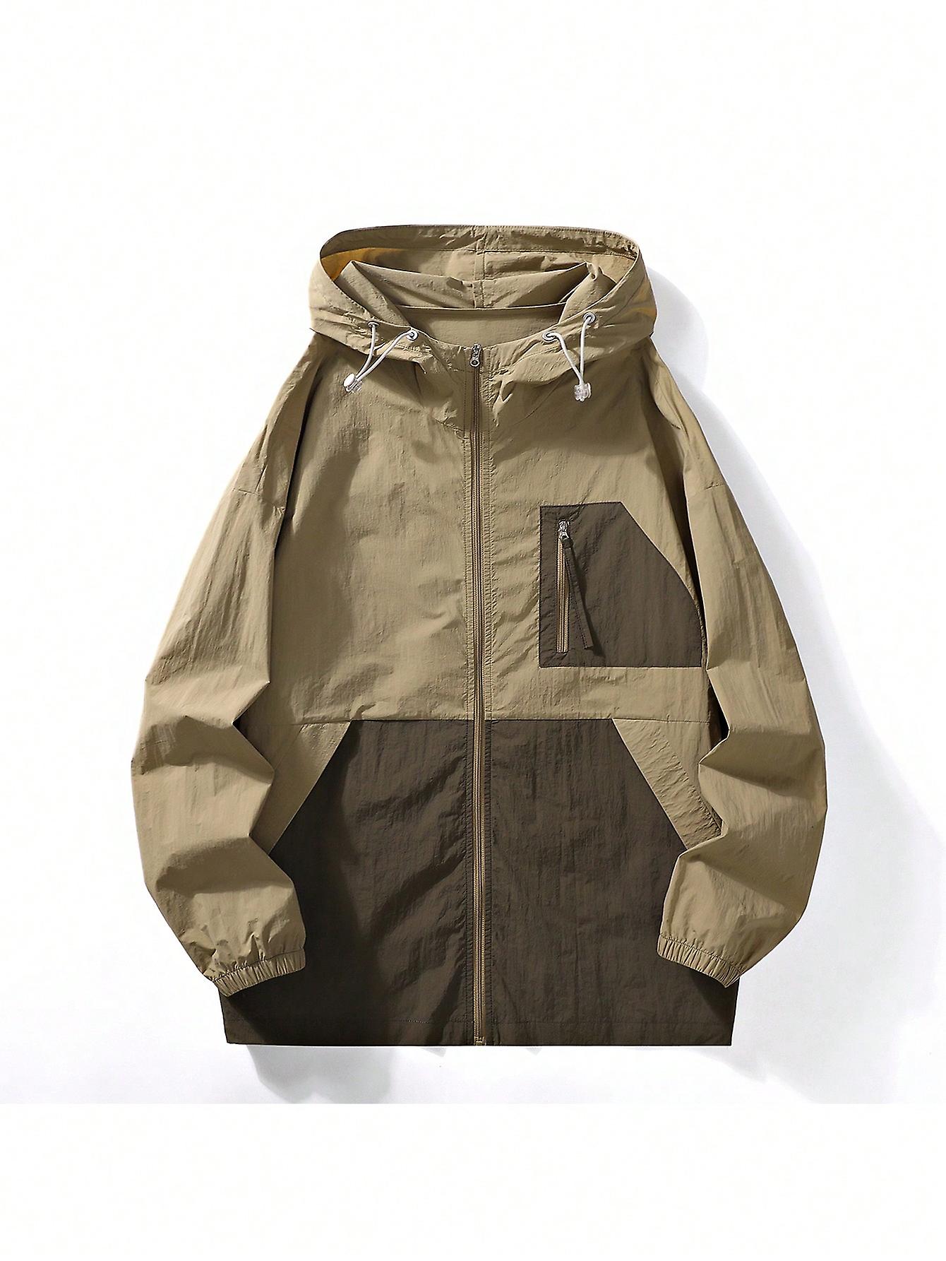 Men Colorblock Drawstring Hooded Jacket