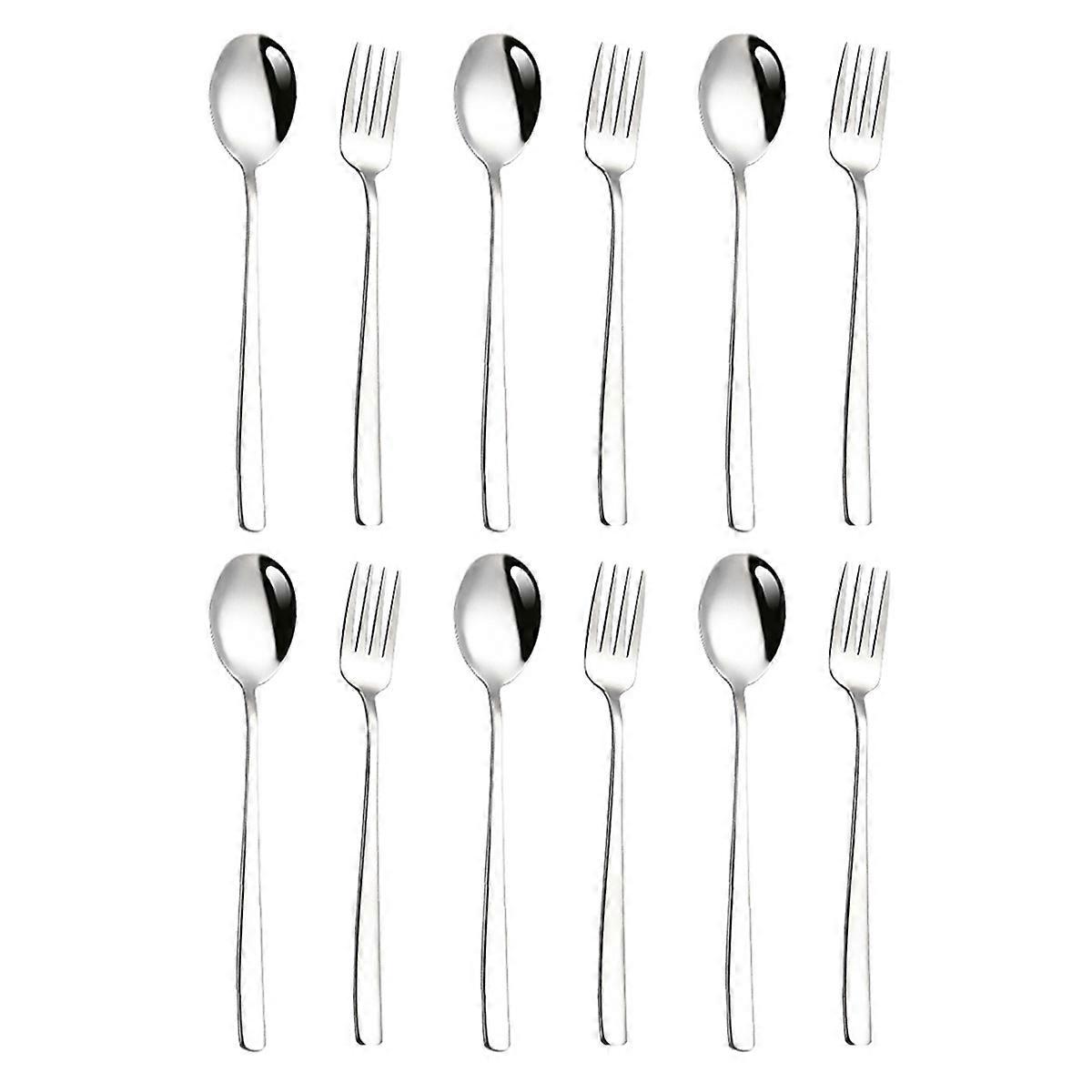 勺子和叉子 12 件套，不锈钢叉子和勺子，家庭、户外、远足、烧烤和餐厅厨房用具
