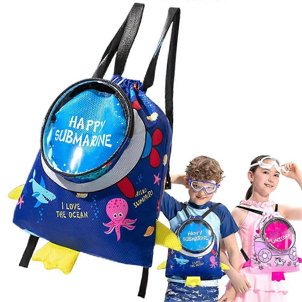 Mochila de natação com cordão à prova d'água para crianças com bolsa seca e molhada
