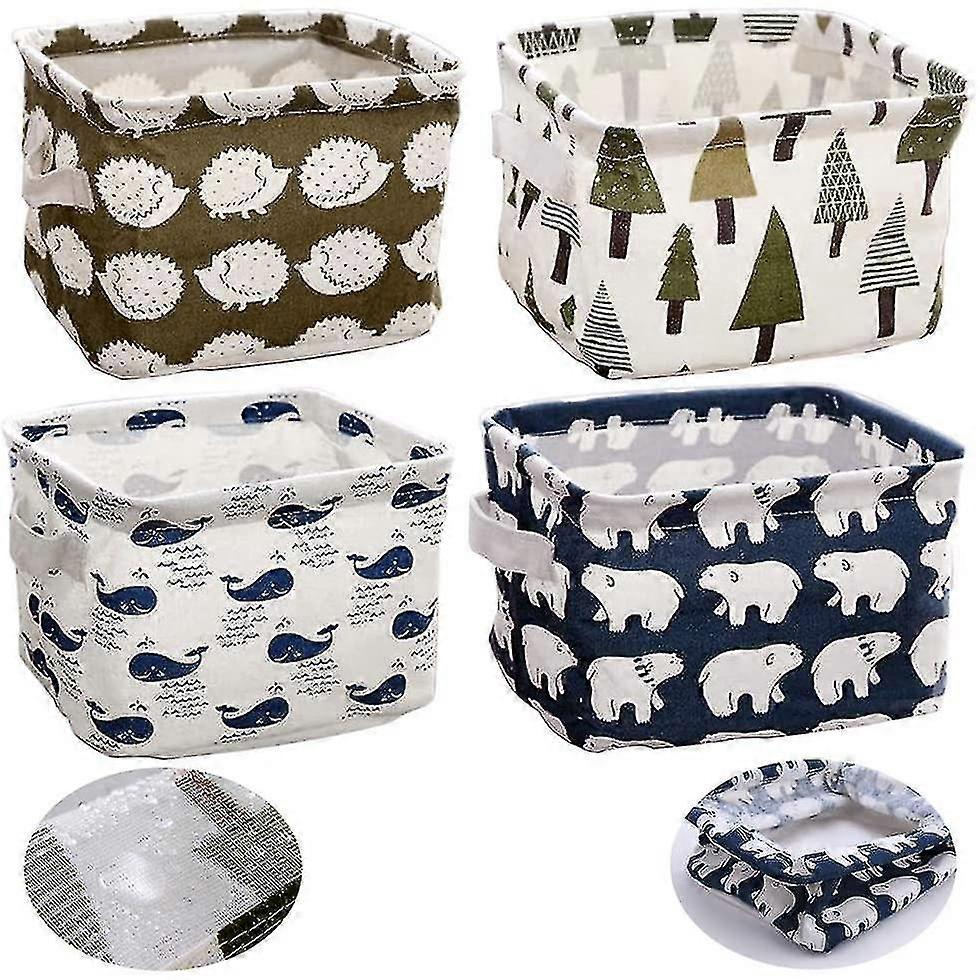 4 Pcs Cotton Folding Storage Baskets Cute Household Storage Organizer