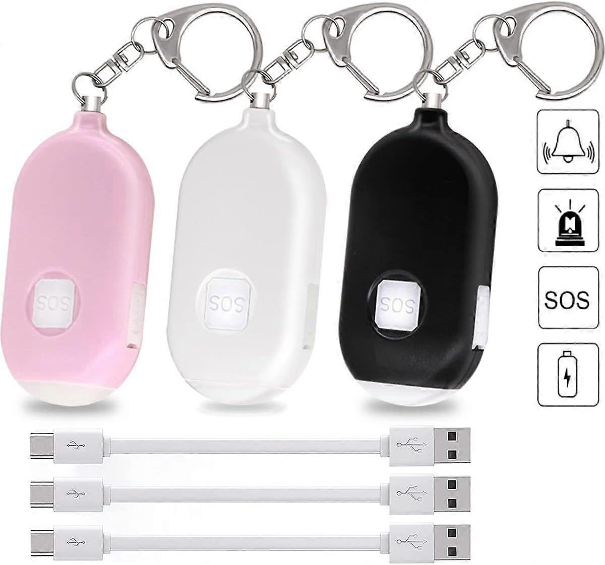 Alarmes Personnelles pour Femmes, 3 Paquets de Porte-cls D'alarme de Scurit D'autodfense Rechargeables avec 130 dBs pour Protger la Scurit de Votre Fa