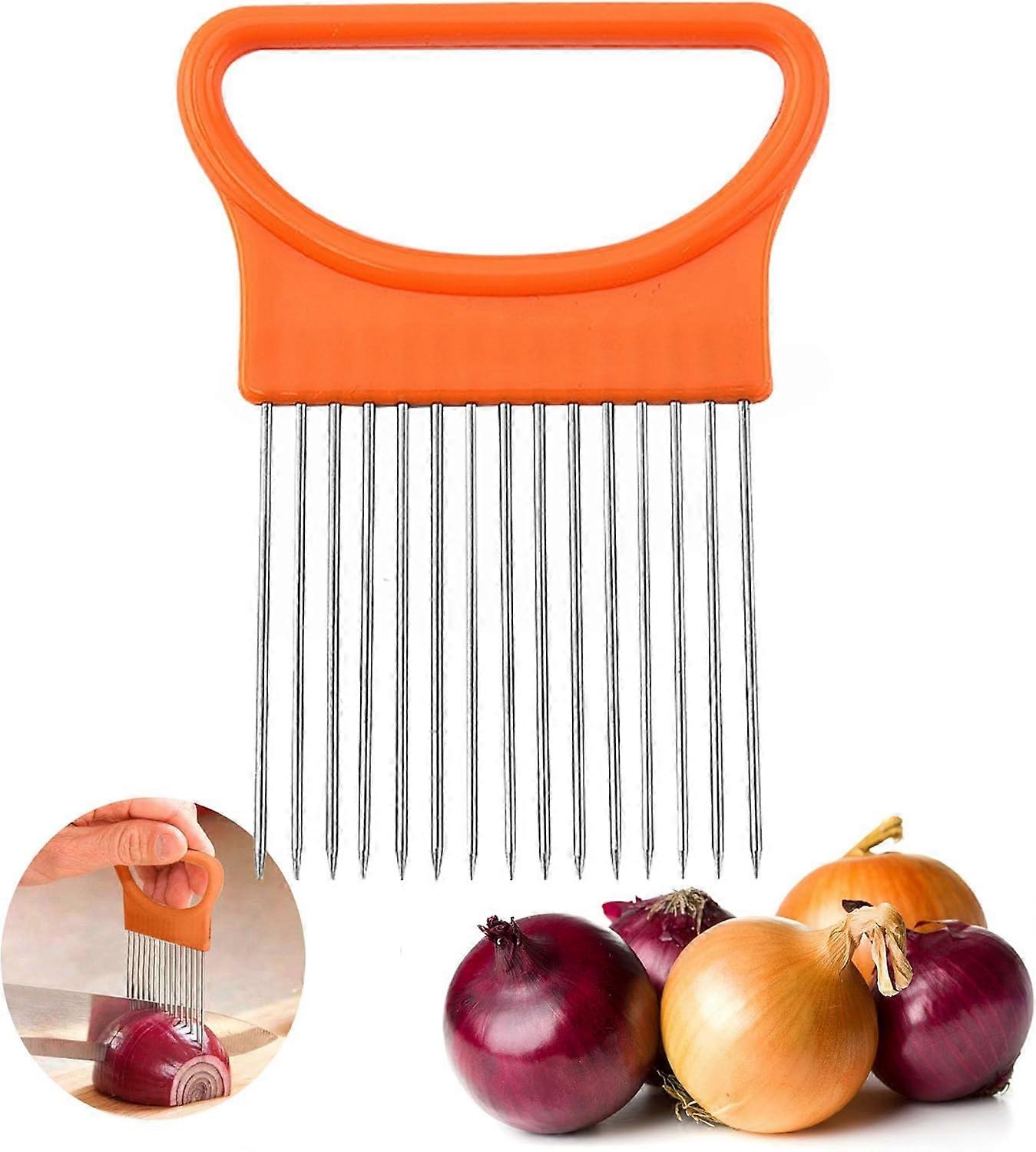 Onion Peeler, Onion Holder, Stainless Steel Cutting Kitchen Gadget, Onion Slicer Cutter Vegetable Chopper for Potato, Tomato, Meat Tenderizer