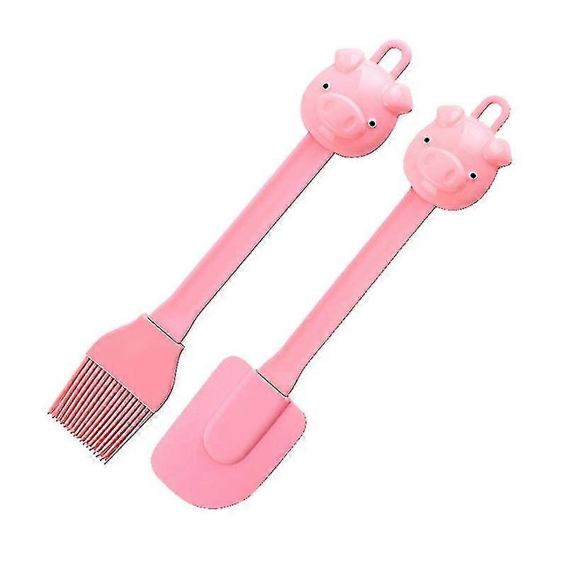 2 Pcs/set Oil Brush Spatula Multi-functional Cartoon Pig Shape Silicone Creative Cake Baking Scraper