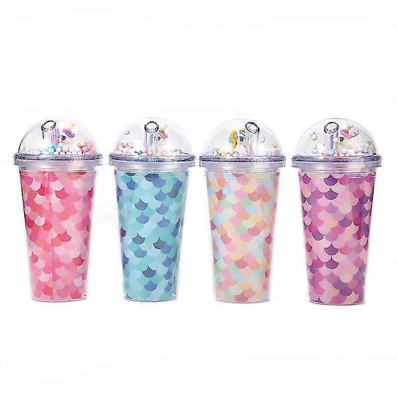 Creative Water Cup Korean Version Internet Celebrity Double Layer Water Cup Straw Cup Fish Scale Ins Plastic Cup