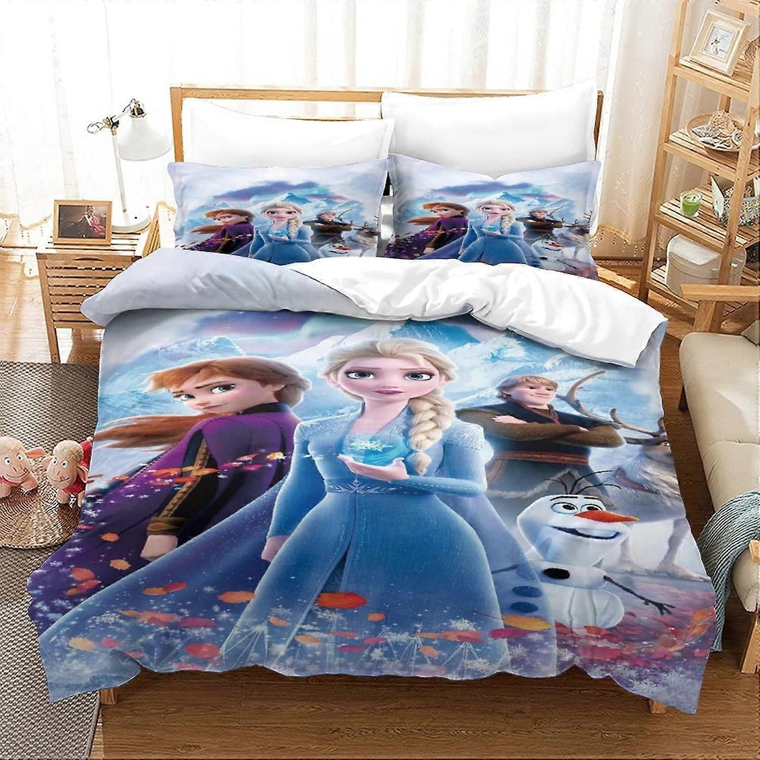 Frozen Bedding Set Elsa Bedding Set Decorative Microfiber Duvet Cover with Pillowcases, Zipper Closure, Soft Pieces for Boy Girl Ad 135*200 CM