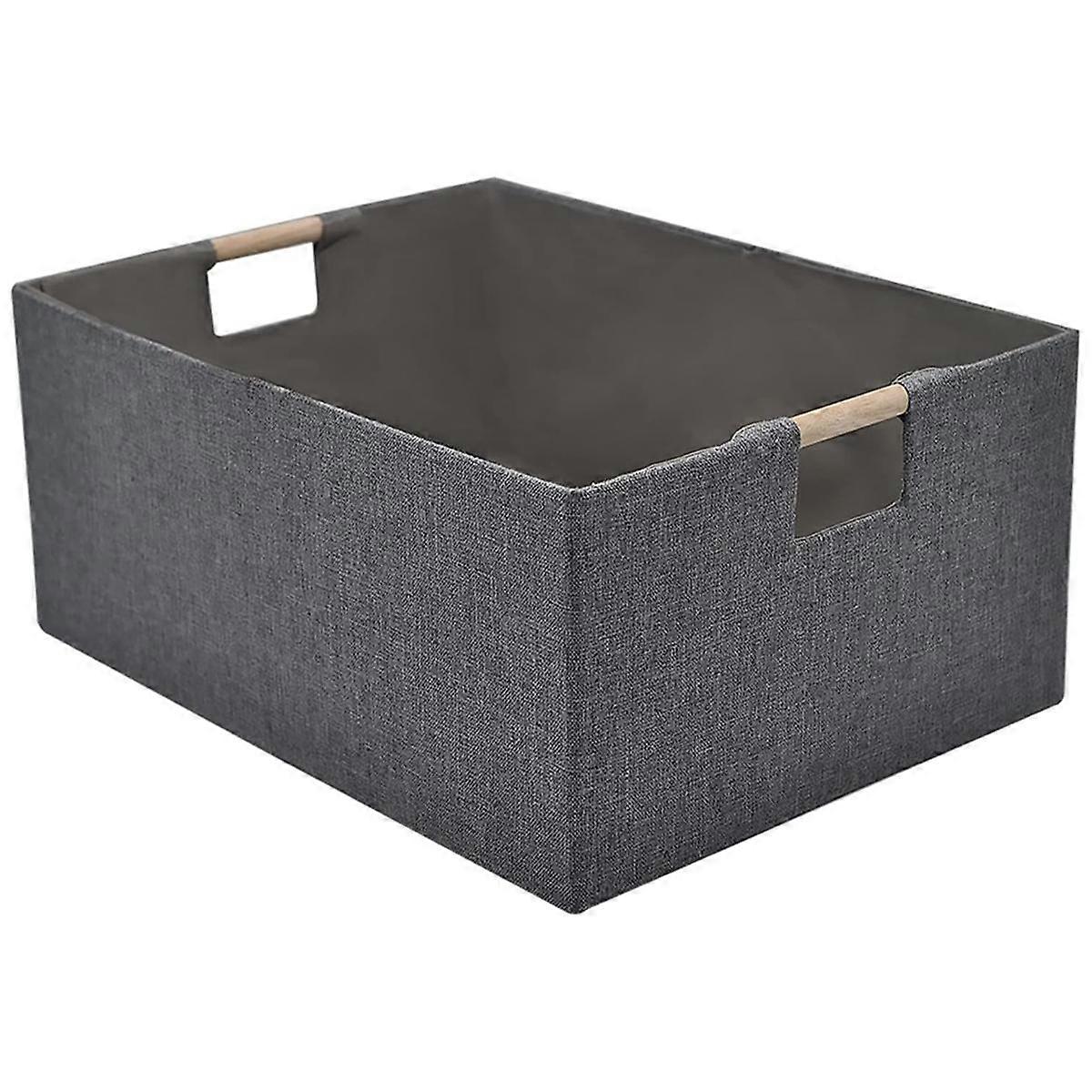 Rectangular Storage Bin Durable Baskets for Storage Decorative Collapsible Storage Basket with Wood