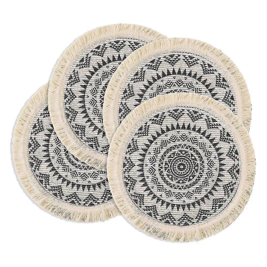 4pcs Round Placemats,for Table Dinner Home Decor(black)