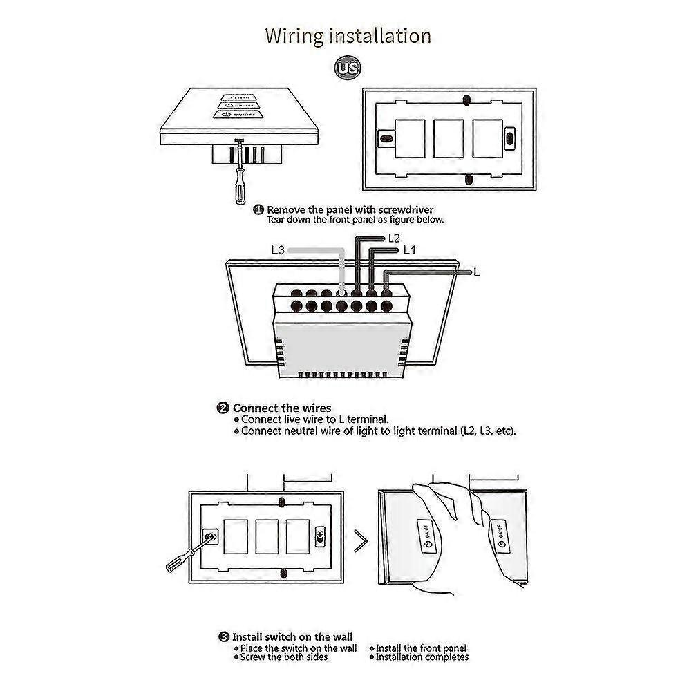 Funry St2-3 Smart Touch Switch 3 Gang Wall Light Touch Screen High Sensitivity