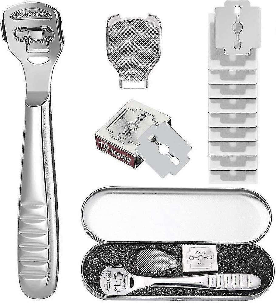 Callus Planer Foot File, Stainless Steel Rasp Files For Foot Care Pedicure Callus Planer Razor With Box, Foot File Heads And 10