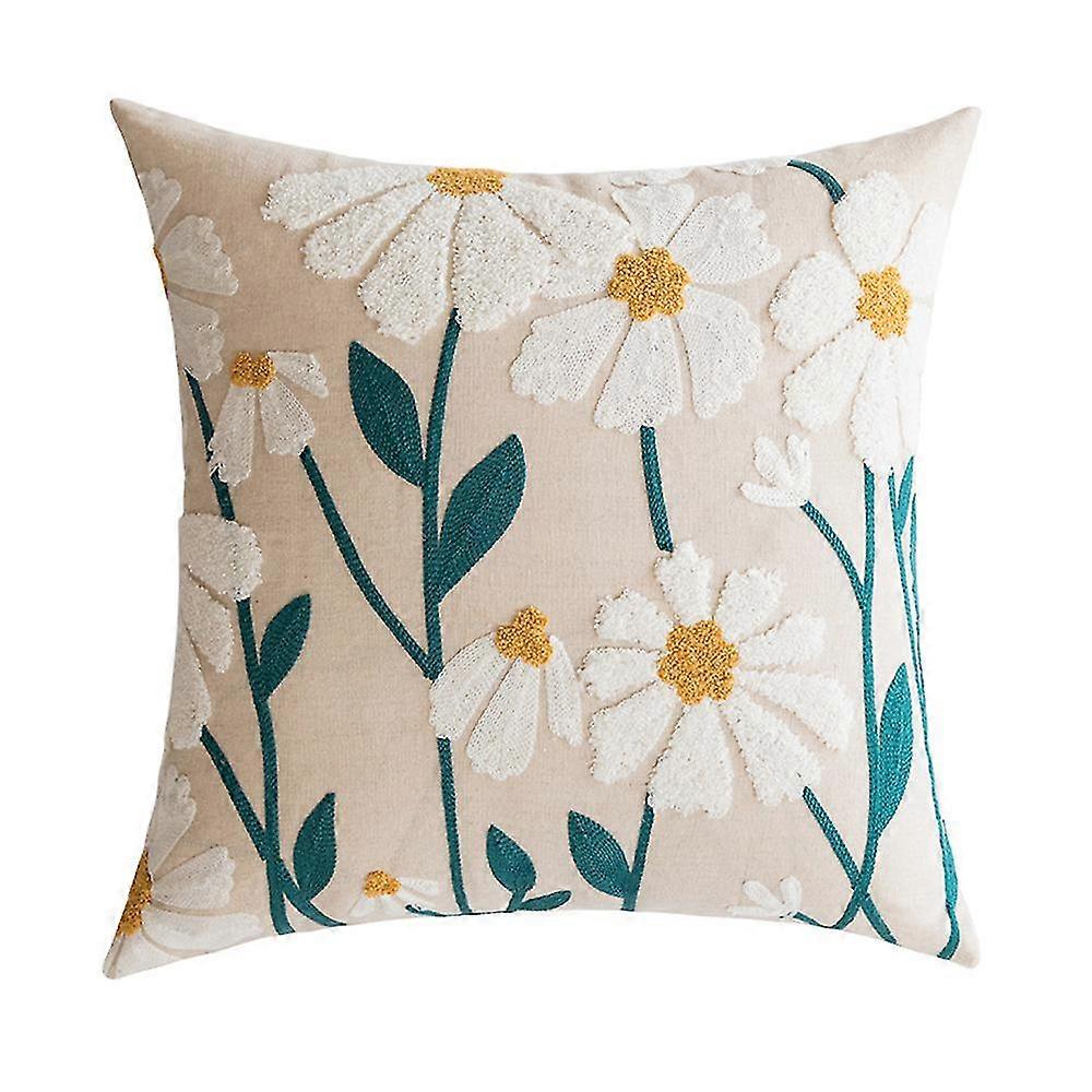 Embroidered Pattern Pillowcase, Simple Textured Cushion Covers, 1pc (45*45cm),Daisy