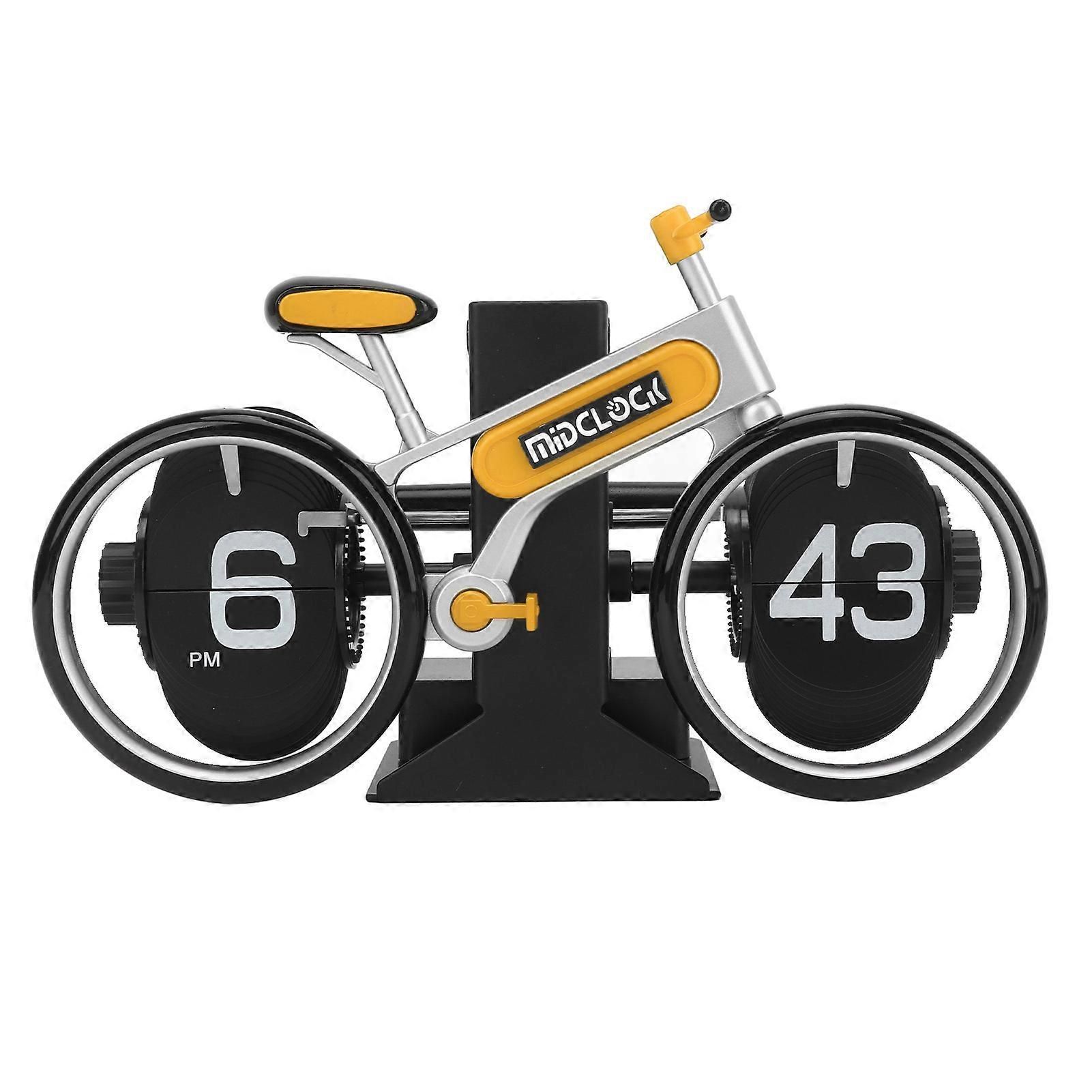Bicycle Flip Clock Creative Automatic Flip Down Clock Desktop Stress Relief Toys for Home Office 12 Hours Mode Yellow