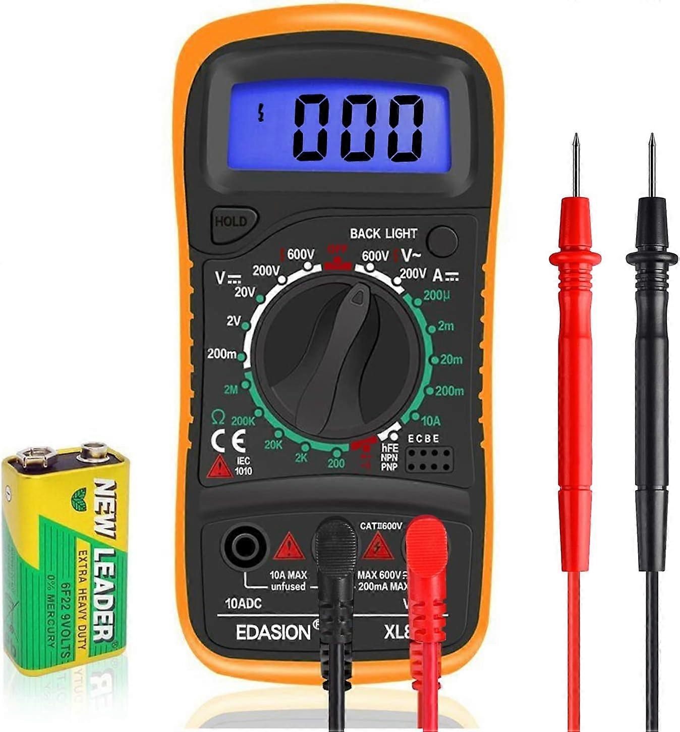 Digital Multimeter Car Battery Circuit Multi Tester Voltmeter Ammeter OHM AC/DC Voltage DC Current Continuity Resistance Diodes Transistor Electrical 