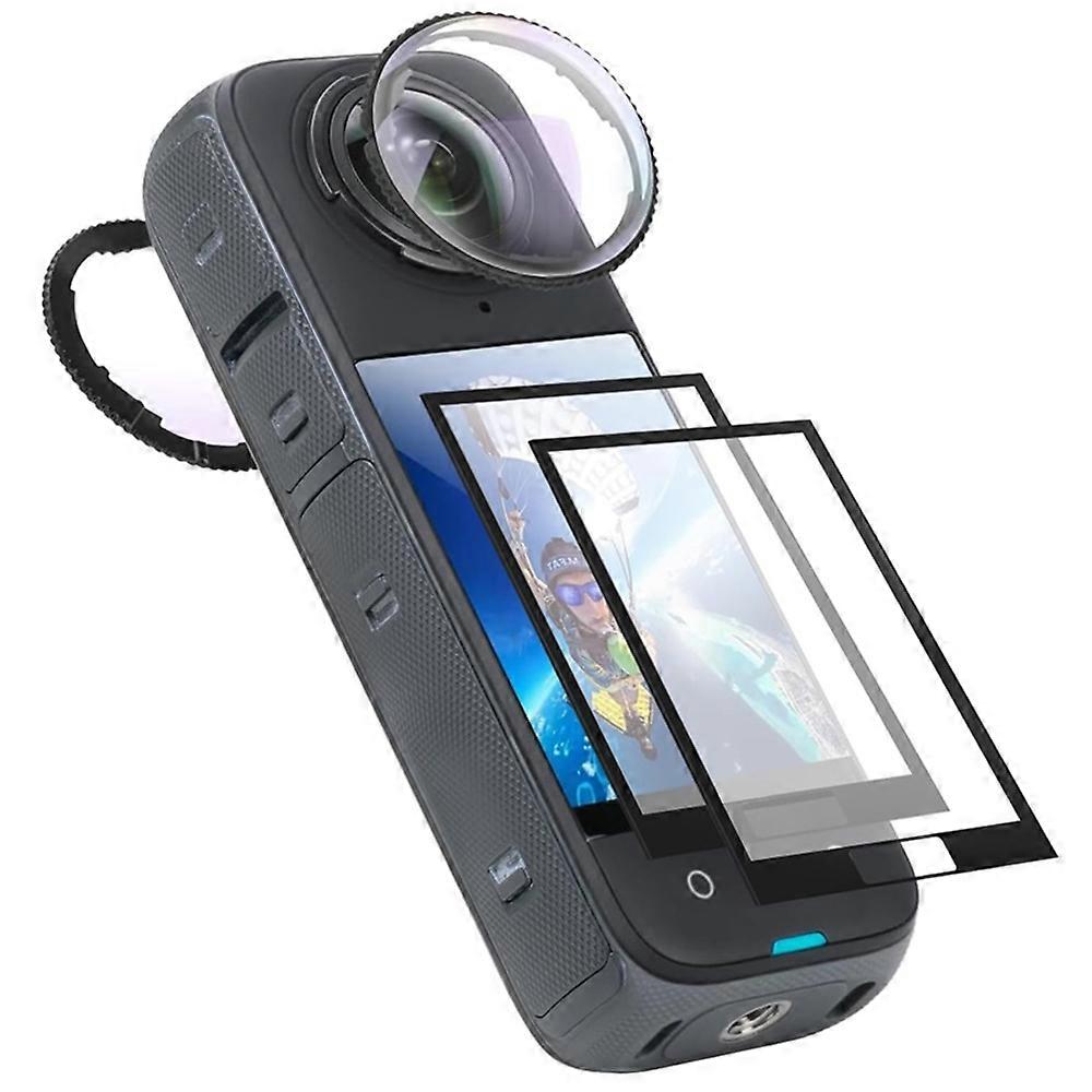 For Insta360 X4 2Pcs Tempered Glass Camera Screen Protector + 2Pcs Lens Guard