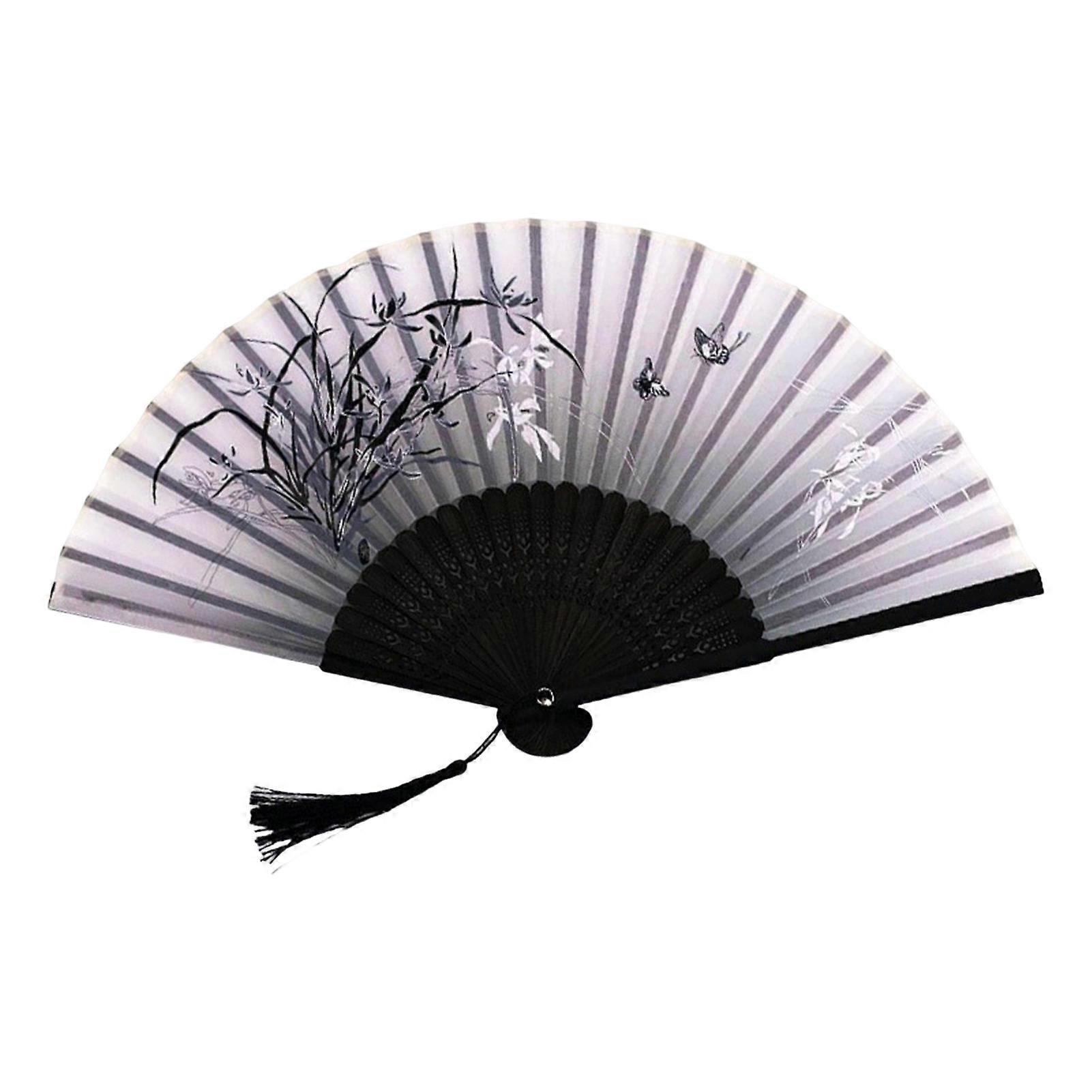 Chinese Fan Floral Print One Piece Strong Flexibility No Burr Decorate Faux Silk Unique Gift Bamboo Folding Fan for Festival
