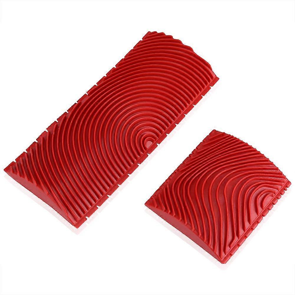 2Pcs Wood Graining Tools, Rubber Wall Paint DIY Pattern Paint Roller Wallpaper Decoration Tools(Red)