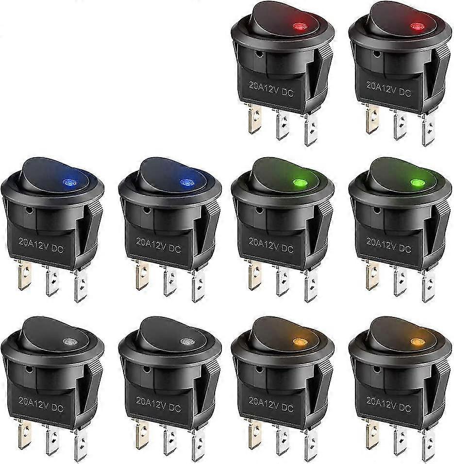 Car Switch 12v With Led Light, Mini Toggle Switch On/off Dc 12v 20a Press Button Round Rocker Switch For Car, Boat, Homehold Application10pcs-multi Co