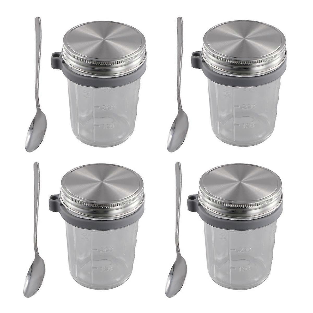 Mason Jars for Overnight Oats 4 Pack 350ml Overnight Oats Jar with Spoons & Airtight Stainless Stee