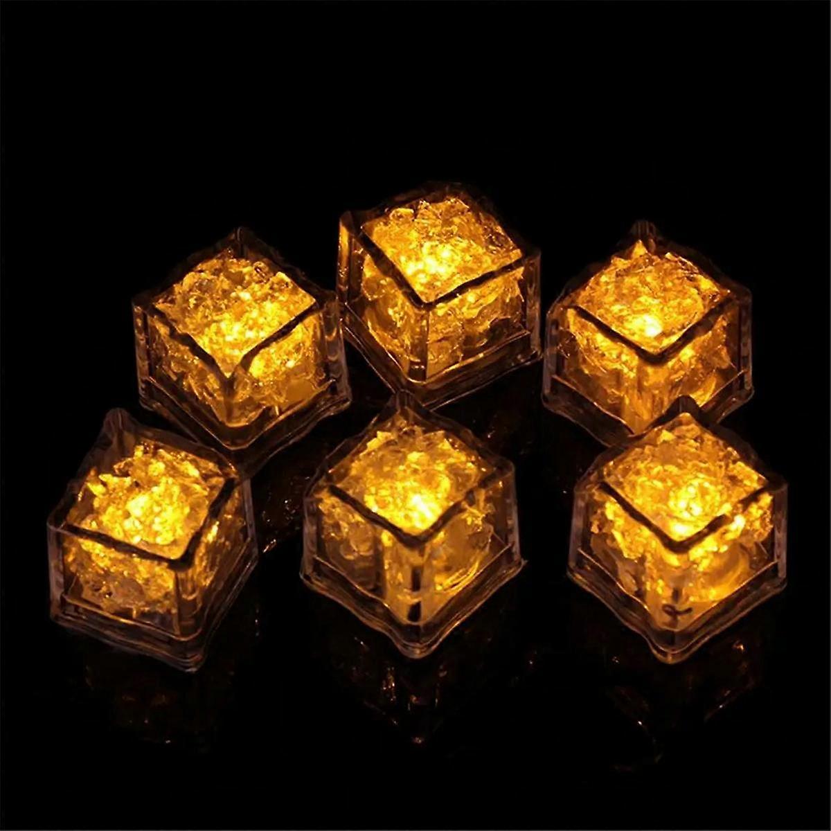 12PCS Waterproof LED Ice-Cube Flashing Glow in the Dark Light Up for Bar Club Drinking Party Decora
