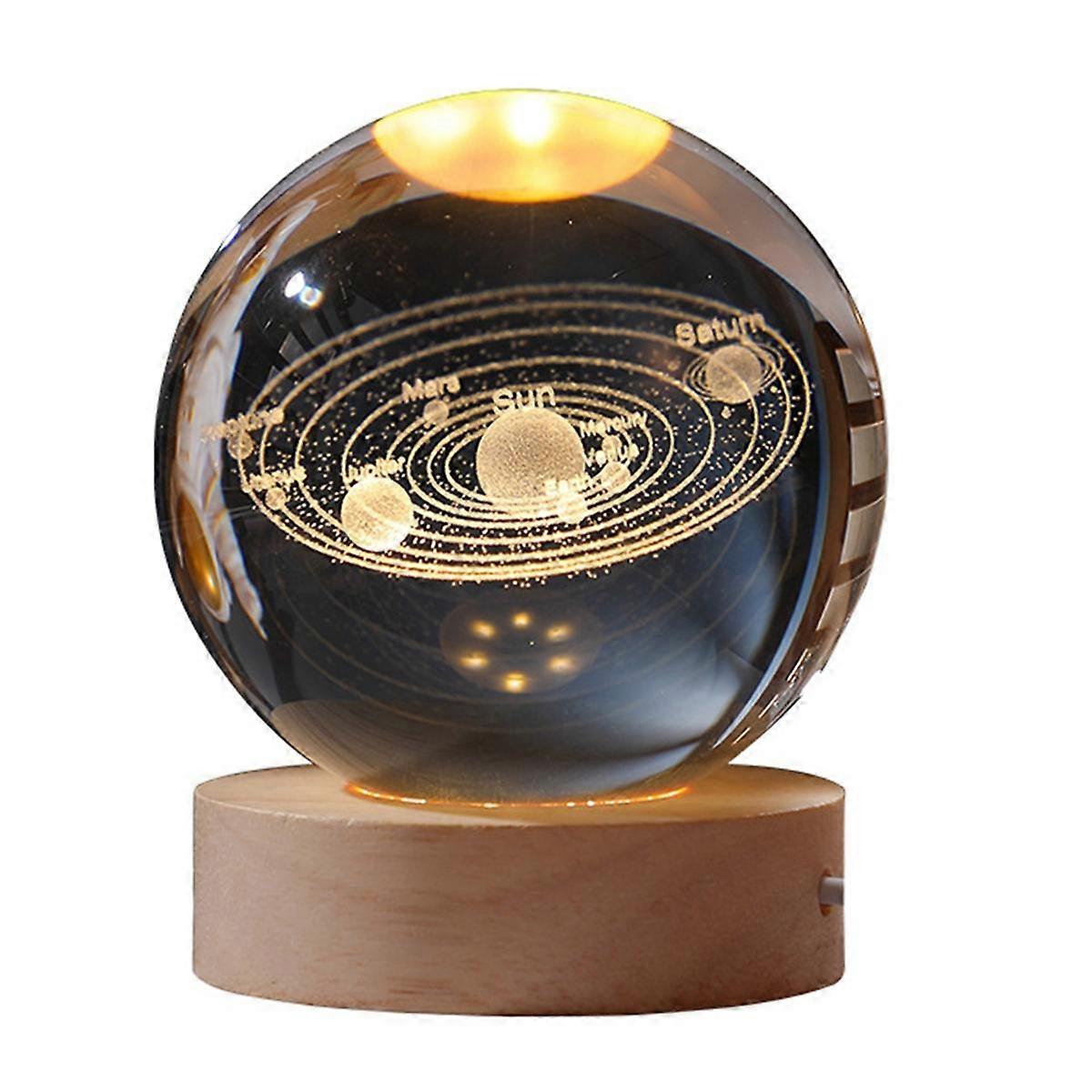 Crystal Color Night Light with Carved Crystal Ball Inside, Luminous Ornament, Starry Gift with Wood