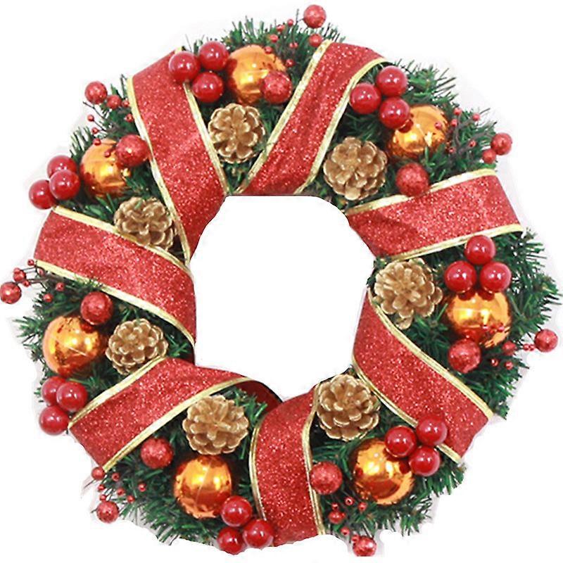 MIMIGO Red ribbon and pinecone decoration Artificial Christmas Wreath Christmas Wreath for Front Door Christmas Holiday Indoor Home Decor 30/40/50CM
