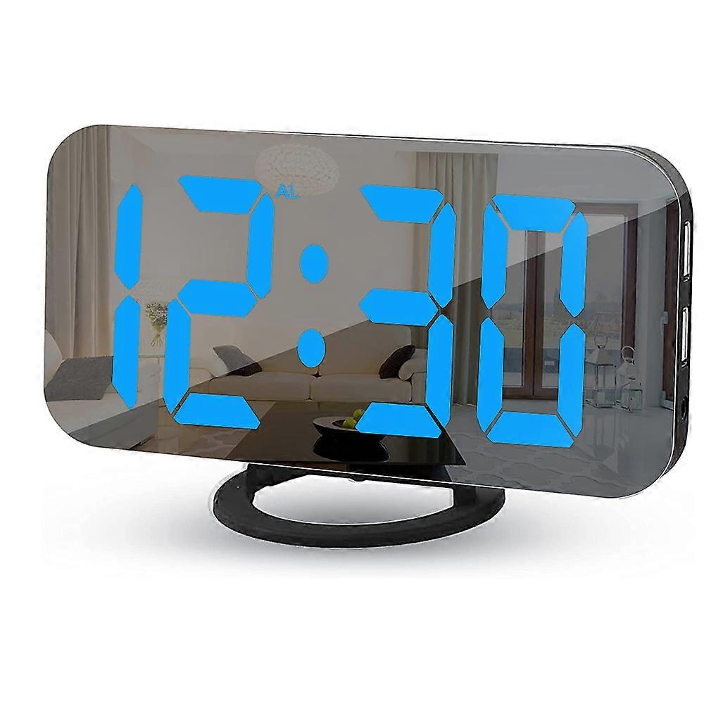 Digital Alarm Clock, Alarm Clocks for Bedrooms, Large Display Mirror Surface Alarm Clock with USB Charger 12/24H,Auto Dimmer Mode,for Office Bedroom N