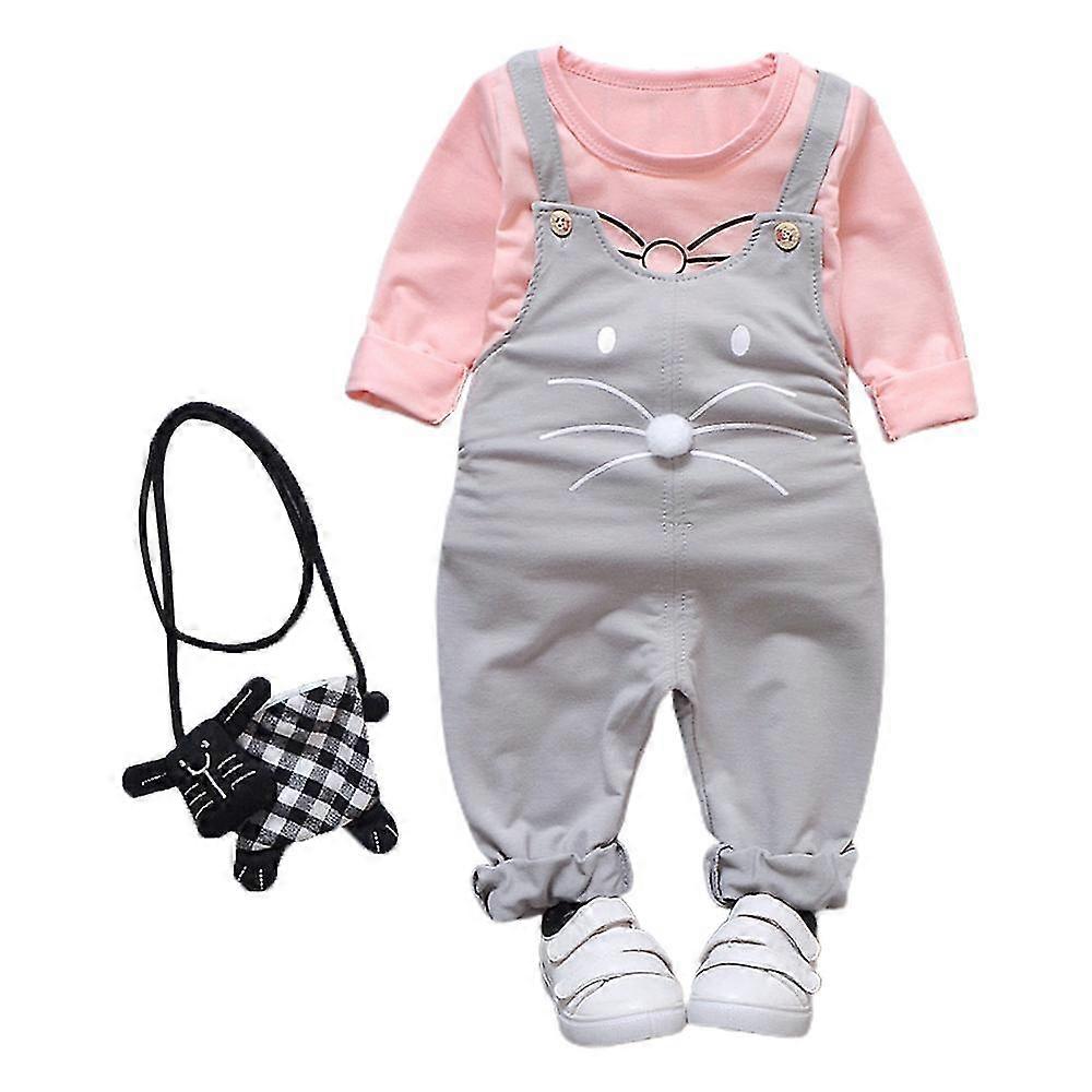 Toddler Kids Long Sleeve Tops Cartoon Mouse Print Dungaree Rompers Jumpsuit Outfits Set For Baby Boys Girls