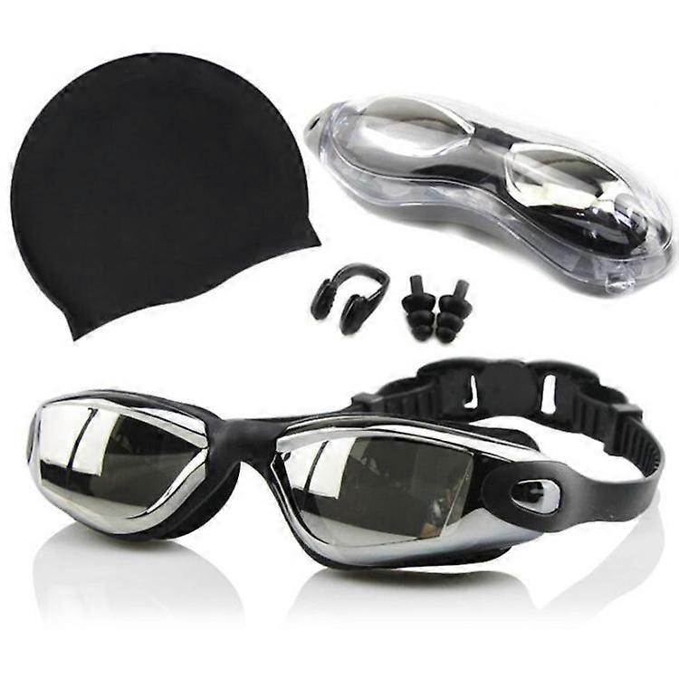 Swimming Goggles, (Black) Anti-UV and Anti-fog Swimming Goggles, and Free Nose Clip, Swimming Cap, Earplugs, for Adult Men and Women, Youth and Childr