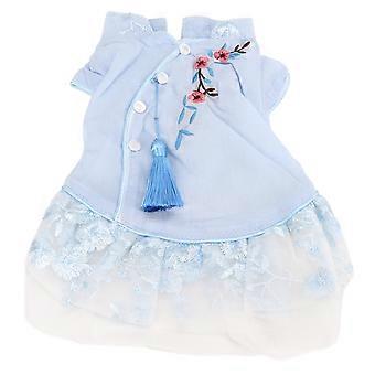 Pet Hanfu Skirt Elegant Soft Breathable Pettiskirt for Dogs Blue Size S