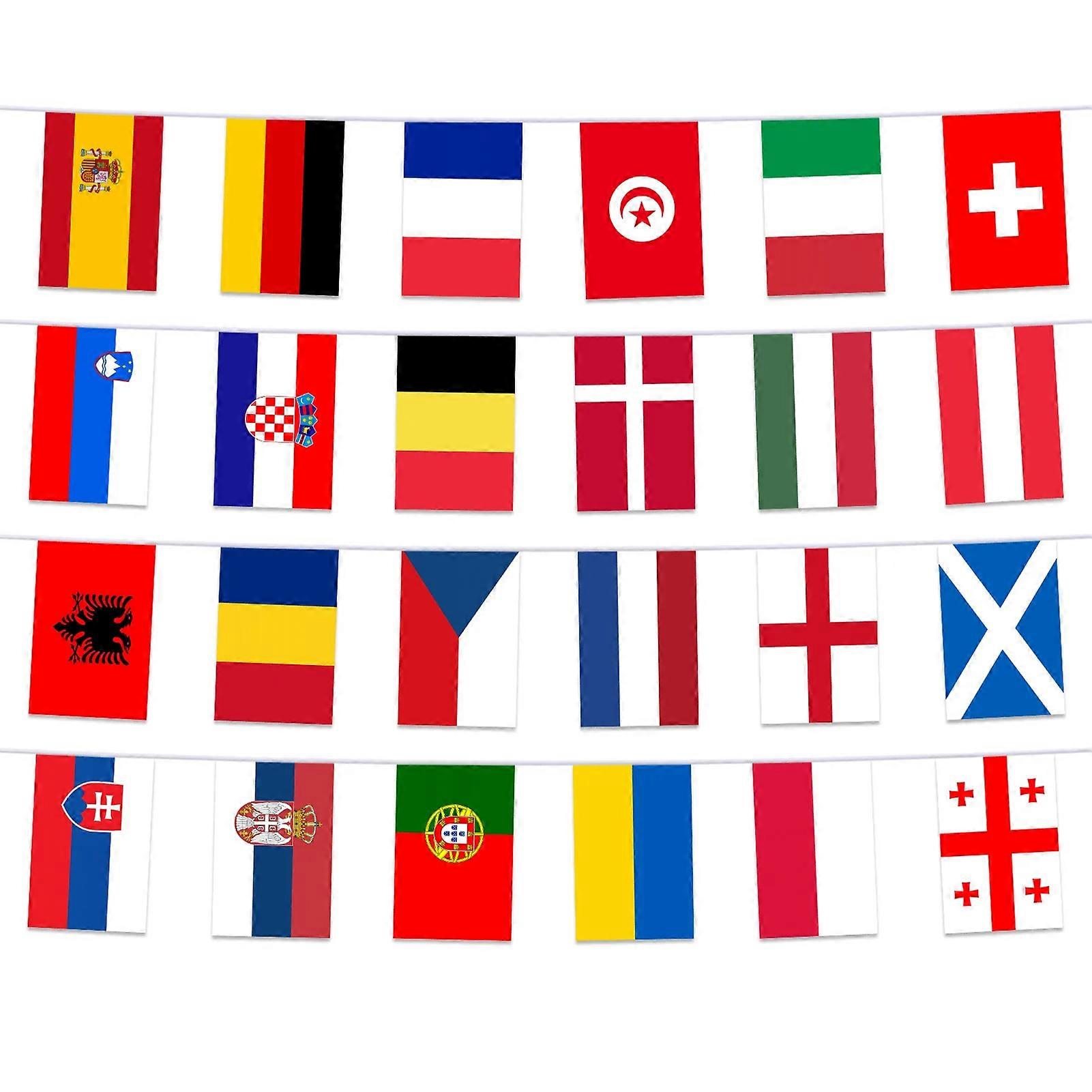 2024 Euro Football Championship Bunting Flags 24 Teams 7 Meters/Pack, 2024 European Cup Country Flags Banners For Garden, Bar, Party, Office