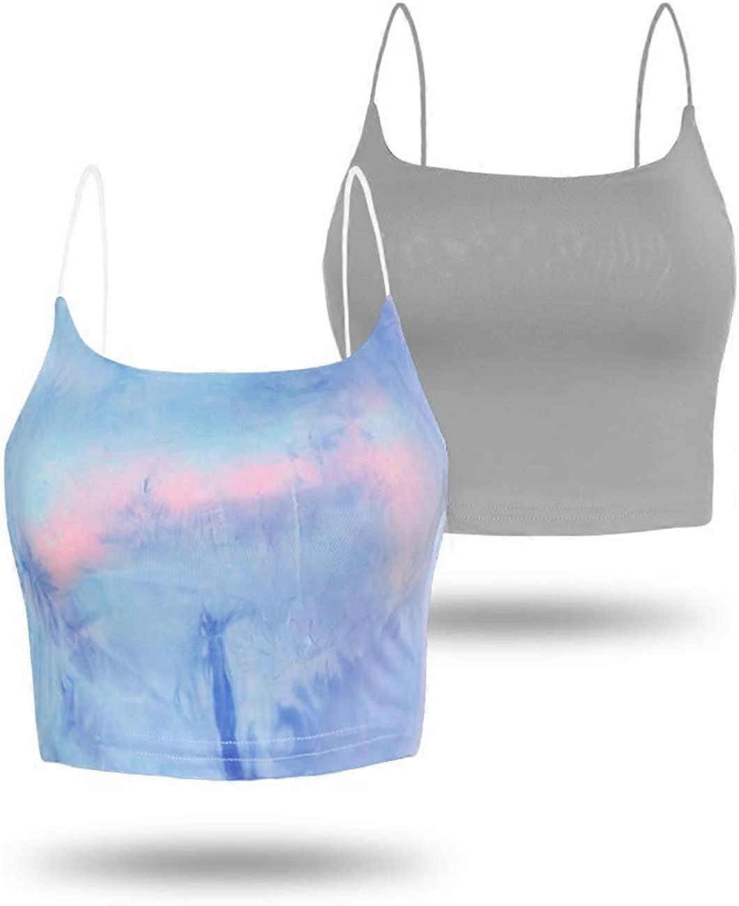 Althee Women's Basic Solid Cami Spaghetti Double Layer Crop Tank Top L-2XL