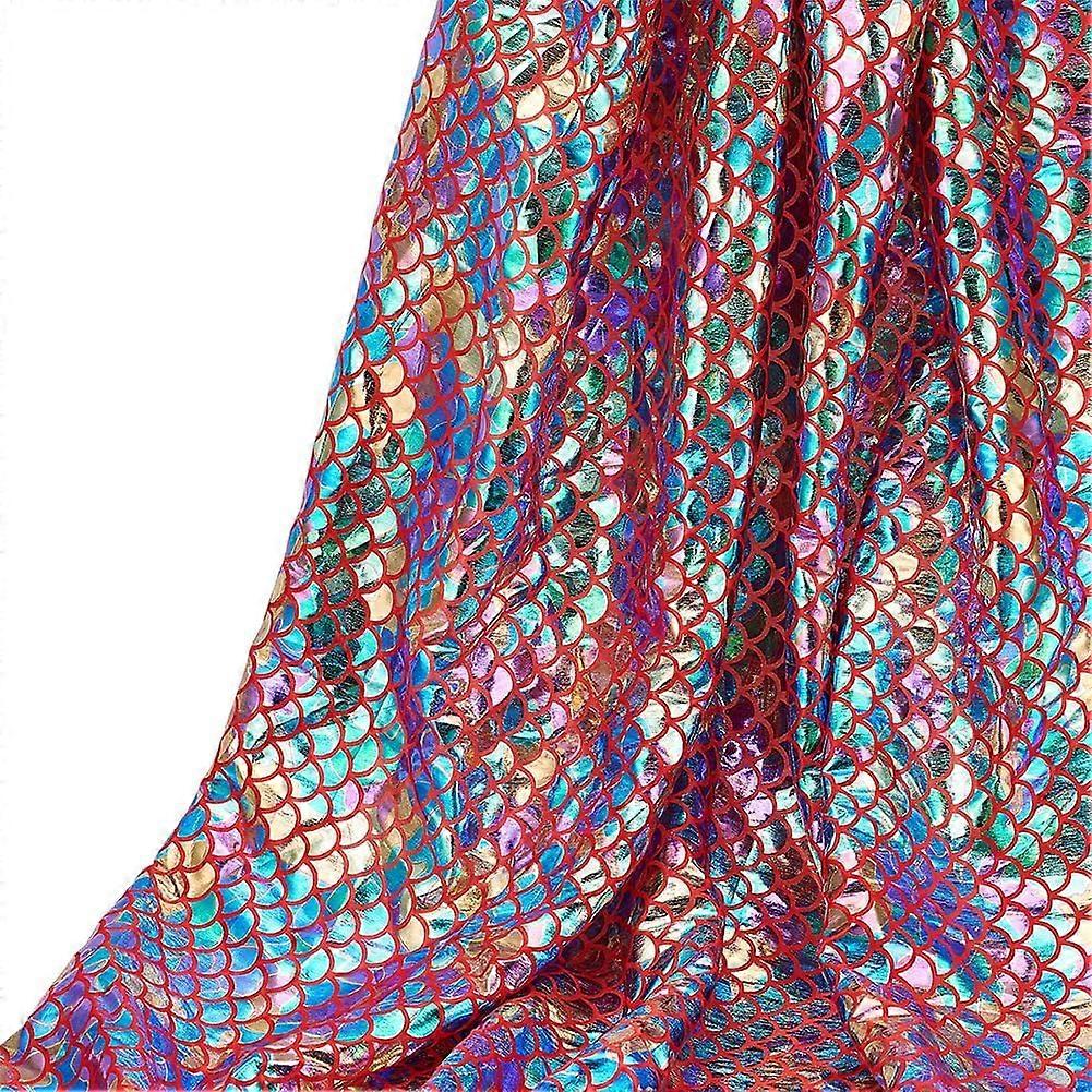 1.09 Yards Mermaid Scales Fabric 59inch Wide Red Iridescence Sparkly Hologram Spandex Fabric Polyester Sparkly Fish Scale Fabric for DIY Craft Garment