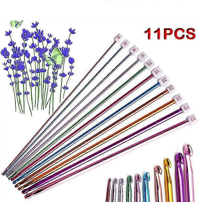 11PCS Long Crochet Hook Set Aluminum Knitting Needles Tools
