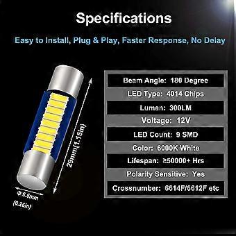 10x 6614F 6641 LED Fuse Bulbs For Visor Vanity Mirror Lights – 29mm, 5050 SMD, 5500K-6000K White