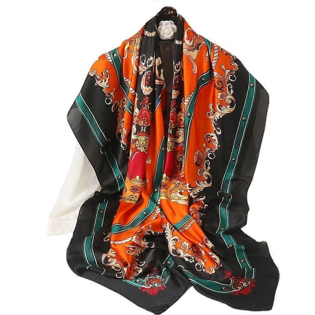 Summer Silky Scarf Kerchief with Flower Printing Lightweight Uniform Scarf for Lady