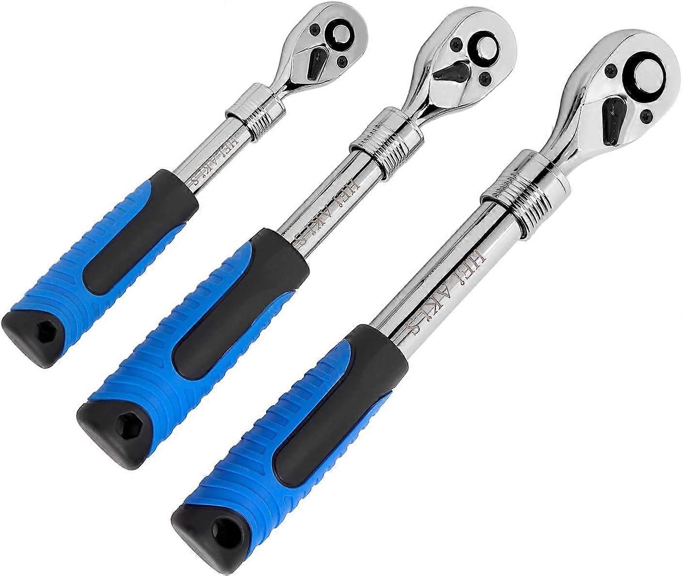 3-Piece Extendable Ratchet Wrench TelescopicQuick Release Non-Slip Rubber Grip Reversible Transmission Wrench for Auto Mechanic