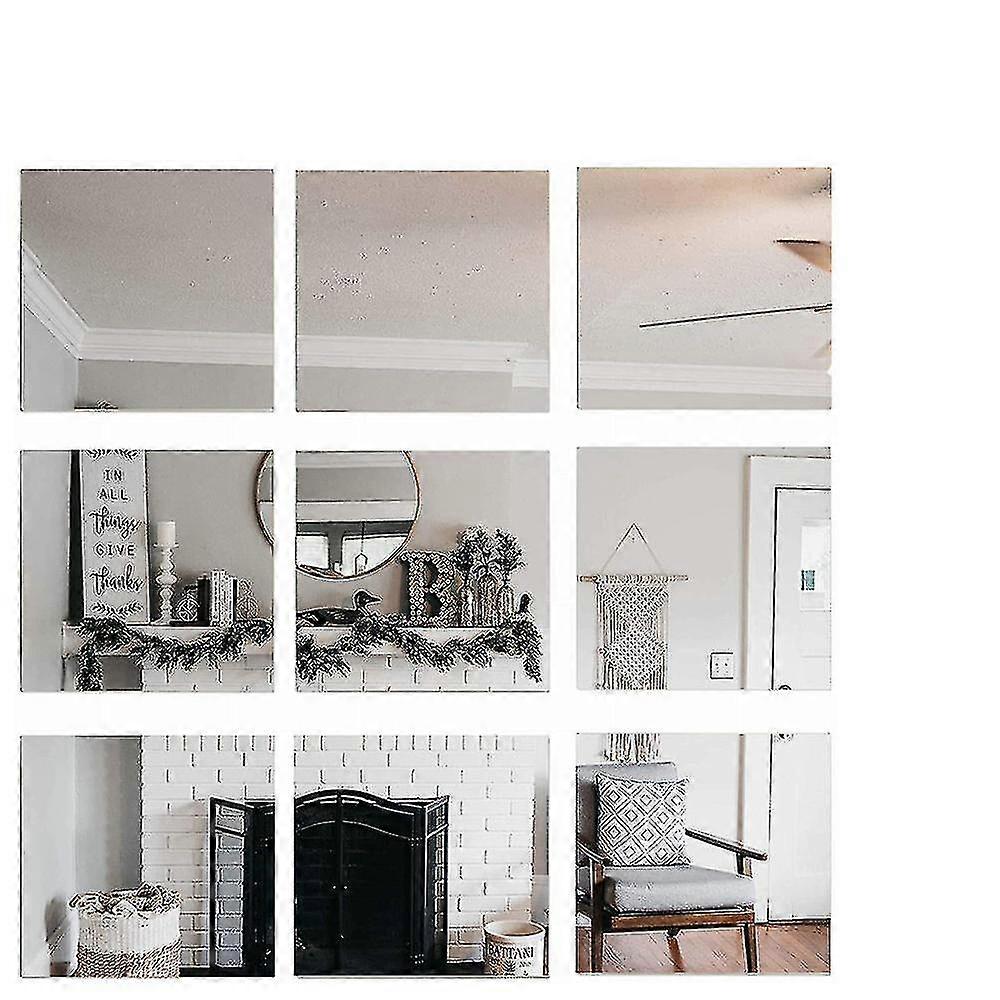 Self Adhesive Mirror Tiles Wall Mirrors Glass Square 9pcs 10*10inch
