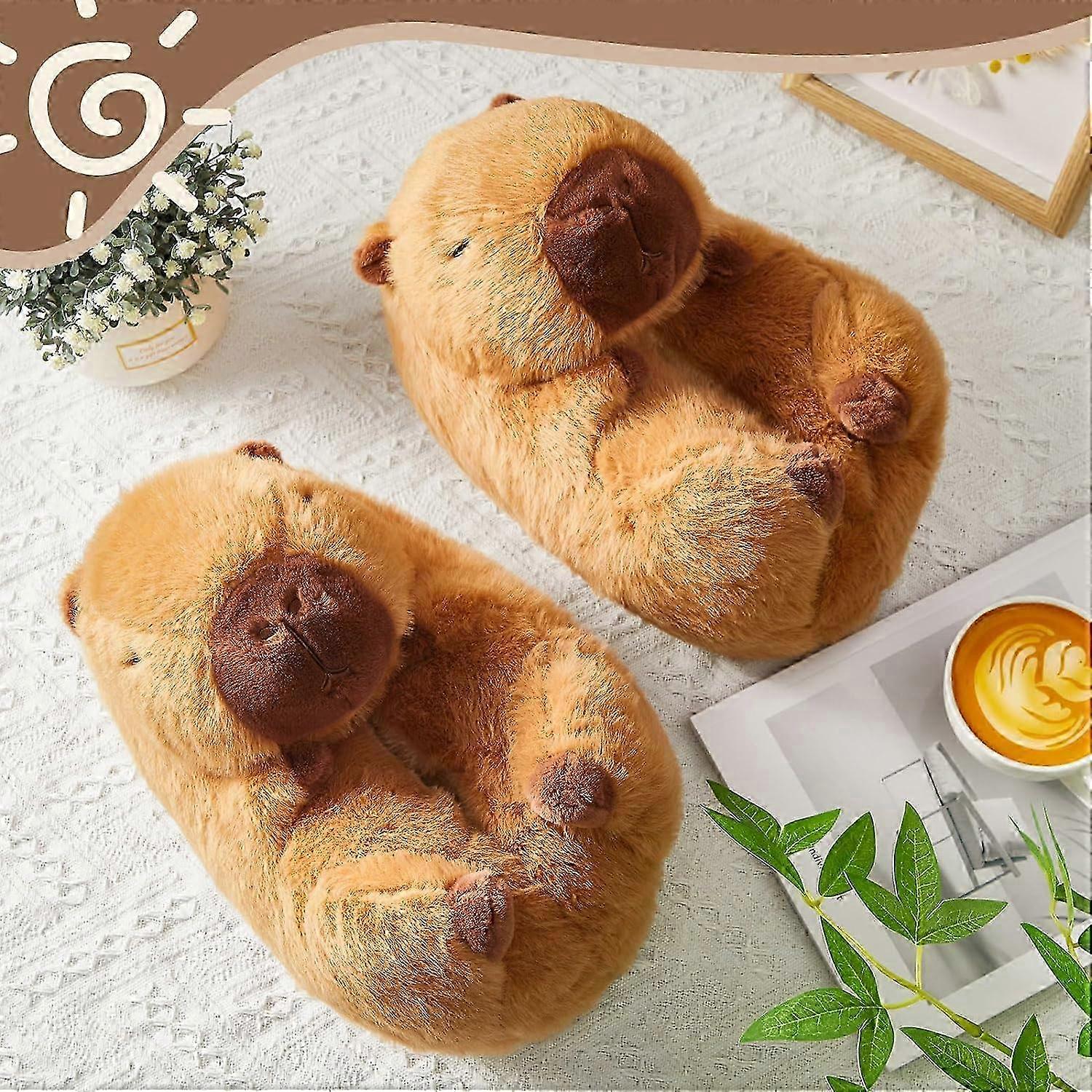 Wudaizhi Capybara Slippers, Cute Plush Woen Cozy Anials Winter Hoe