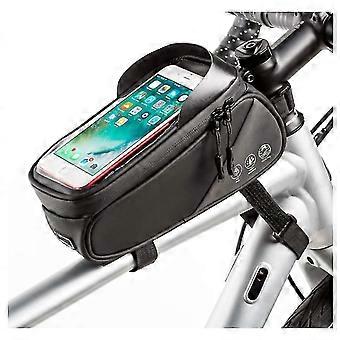 fiets voor frame tas fiets telefoon mount tas fietspakket met zonneklep fiets top tube tas (zwart)