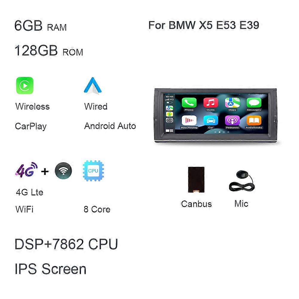 10,25 "IPS Carplay Android 12 8G + 128G 8Core GPS Auto DVD Player Multimedia Radio Wifi Autoradio Für BMW E39 X5 E53 M5 Range Rover