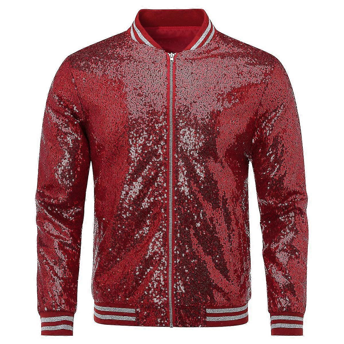 Mens Sequins Casual Jacket Party Bomber Zipper Coat
