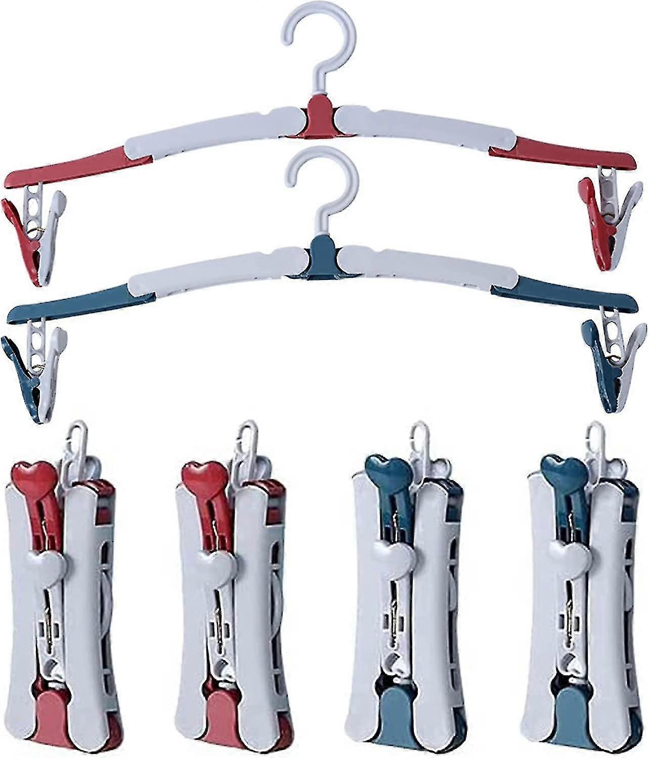 6 Pcs Folding Clothes Hangers with Clips, 360 Degree Rotating Hook, Portable for Travel Outdoor Camping - YX