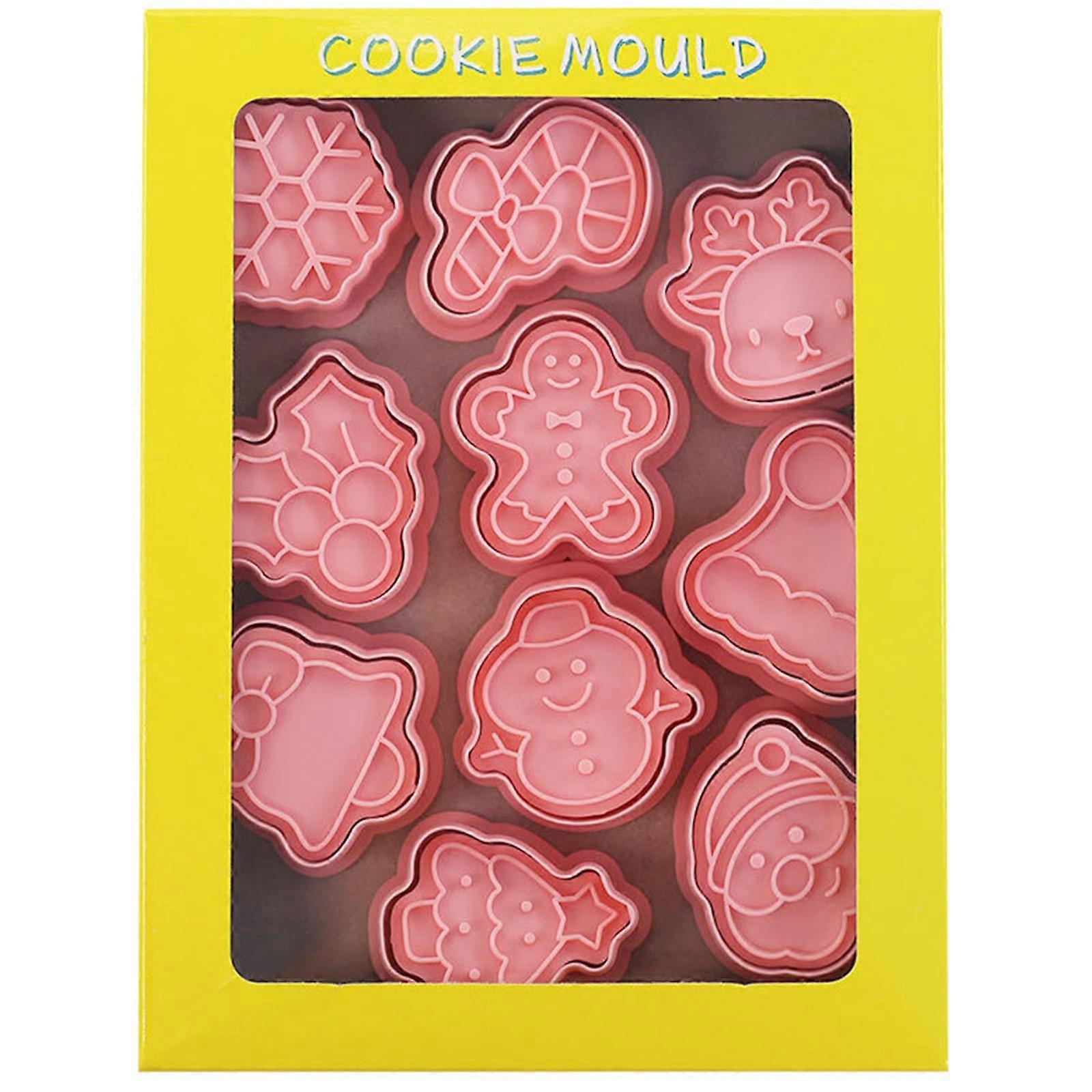 10 Pcs/set Cookie Cutters Plastic 3D Christmas Theme Pressable Biscuit Mold