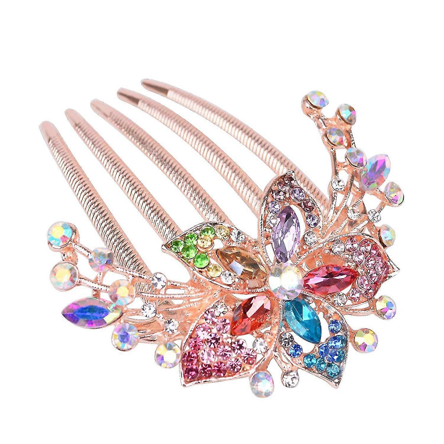 Sunrain Flower Rhinestones Hair Combs Accessories (blue)