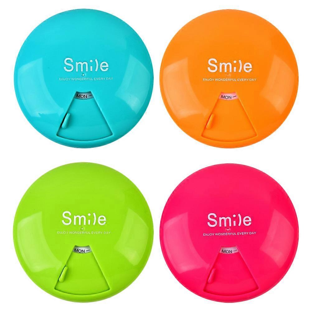 4PCS Compact Weekly 7 Grids Pill Case Portable Pill Sub Box Round Rotating Pill Box Household Medicine Case Multi-purpose Plastic Pill Container for H