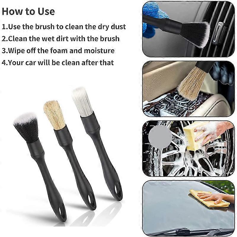 3Pcs Car Brushes Car Detailing Brush Set Soft Bristle for Car Cleaning Detailing Brush Dashboard Ai