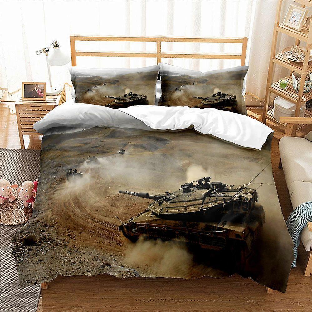 v1303 Lakan Military Tanks påslakanset King Queen Dubbelrum Full Twin Single Size Pojkar Sänglinne Set 3-delat sängkläder (1 påslakan + 2 piller